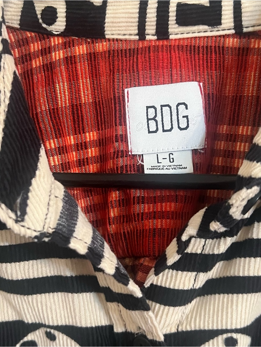 BDG mushroom Striped Graphic Button-Up Shirt natural boho prairie boxy geometric - Picture 5 of 10